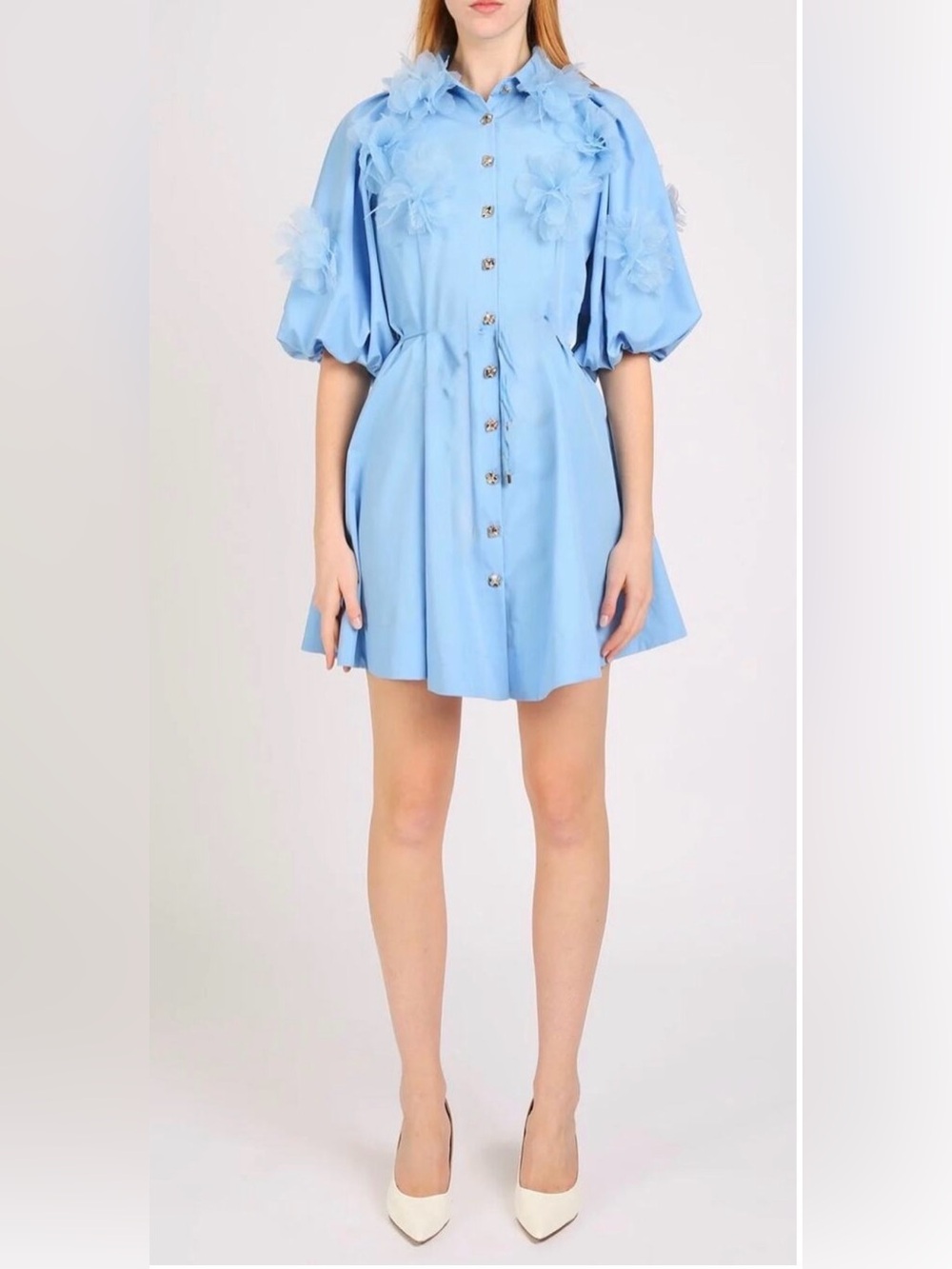 Beulah Style Mini Dress Short Puff Sleeve A-Line Full Skirt Shirt Dress Large